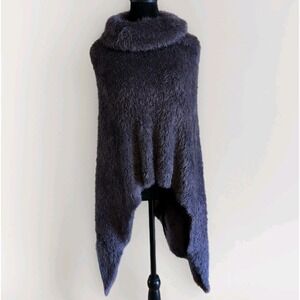 Soft Sweater Knit Roll Neck Poncho Shawl Cape One Size Wrist Loops Dark Grey NWT